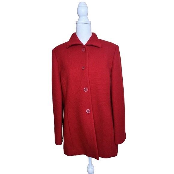 Talbots Jackets & Blazers - Talbots Wool Coat Women's 14 Petites Red Textured Winter Button Down Jacket
